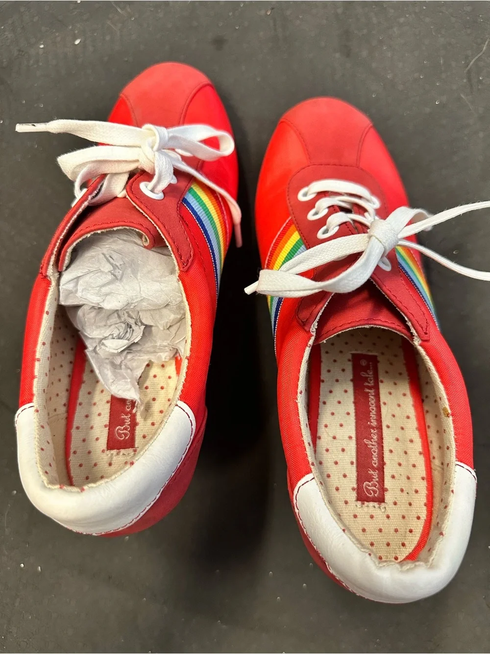 B.A.I.T. Women's Red Wedge Sneaker with Rainbow Stripe